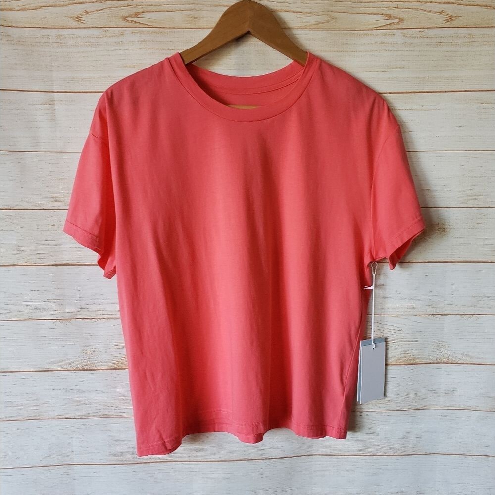 Johnny Was Calme Cotton Round Neck T-Shirt Orange Short Sleeve Size Medium